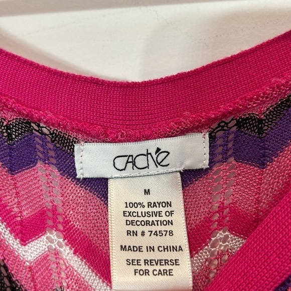 Vintage Cache pink purple zig zag knit short sleeve blouse poncho belted top Med - Picture 4 of 9